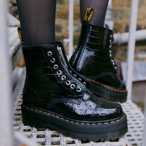 Worn Once Limited Edition Sinclair Patent Crocodile Platform Boots